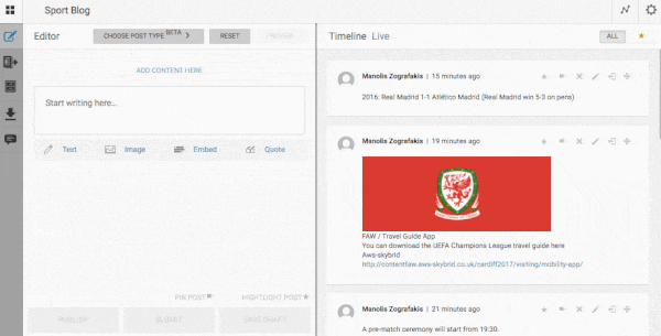 Screenshot of Liveblog